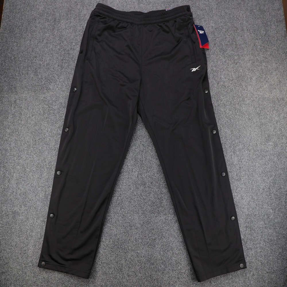 Reebok Mens Classics Basketball Matte Snap Pant Black Relaxed Medium New w/ Tag